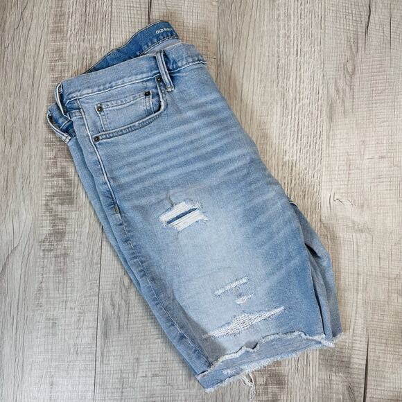 Old Navy Light Wash Destructed Slim Fit Jean Shorts Mens 38 High Rise Distressed - Picture 6 of 8